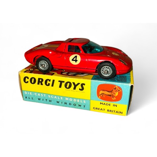 126 - Corgi No. 314 Ferrari Berlinetta 250 Le Mans, red, Ferrari badge, race stripe and race #4 decals, wi... 