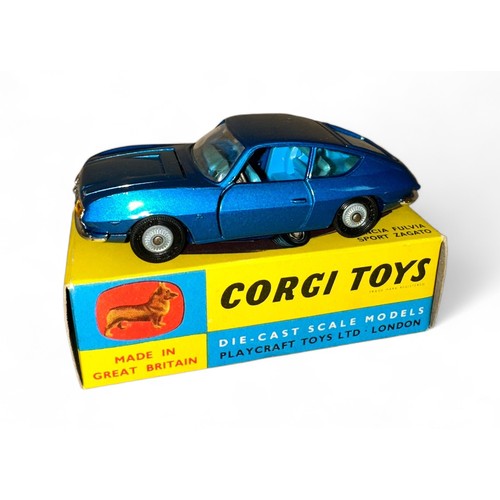 133 - Corgi Lancia Fulvia Sport Zagato No. 332, metallic blue, mid blue interior, cast hubs and folded lea... 