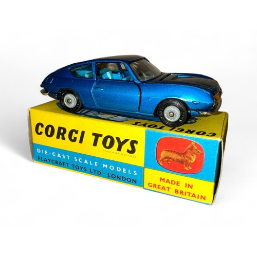 133 - Corgi Lancia Fulvia Sport Zagato No. 332, metallic blue, mid blue interior, cast hubs and folded lea... 