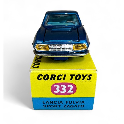 133 - Corgi Lancia Fulvia Sport Zagato No. 332, metallic blue, mid blue interior, cast hubs and folded lea... 