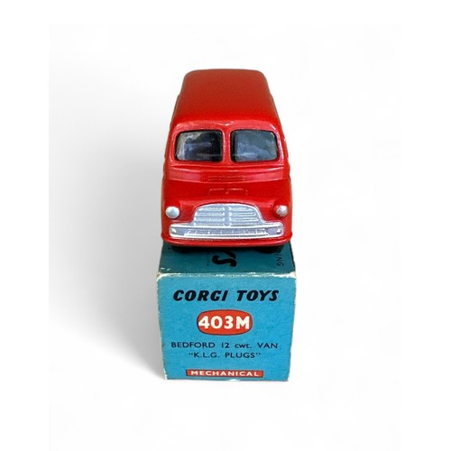 154 - Corgi Bedford Van KLG Plugs No. 403M, red, flat hubs, KLG Plugs decals (some minor wear) to both sid... 