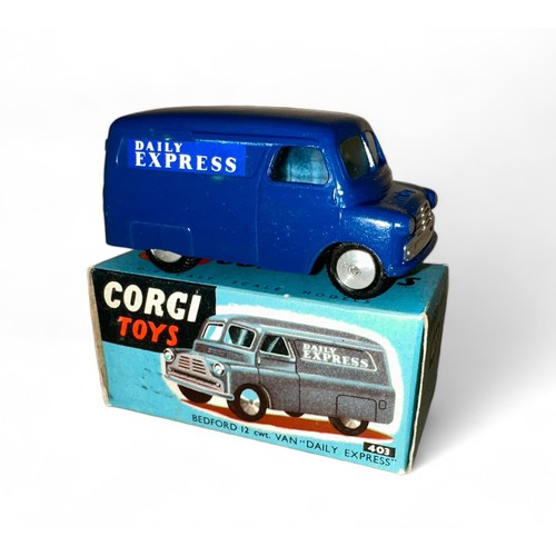 153 - Corgi Bedford Van Daily Express No. 403, dark blue, flat hubs, Daily Express  decals to both sides a... 