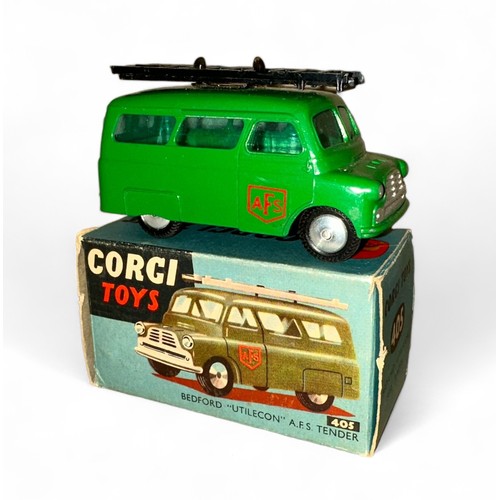 159 - Corgi Bedford Utilecon AFS Tender No. 405, green, black ladders, flat hubs, AFS decals to both sides... 