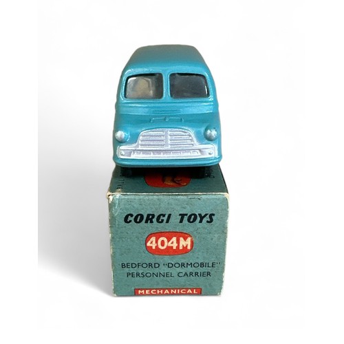 157 - Corgi Bedford Dormobile No. 404M, mid blue, flat hubs, generally excellent in good plus to good box ... 