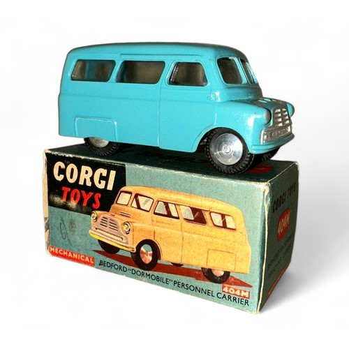 157 - Corgi Bedford Dormobile No. 404M, mid blue, flat hubs, generally excellent in good plus to good box ... 