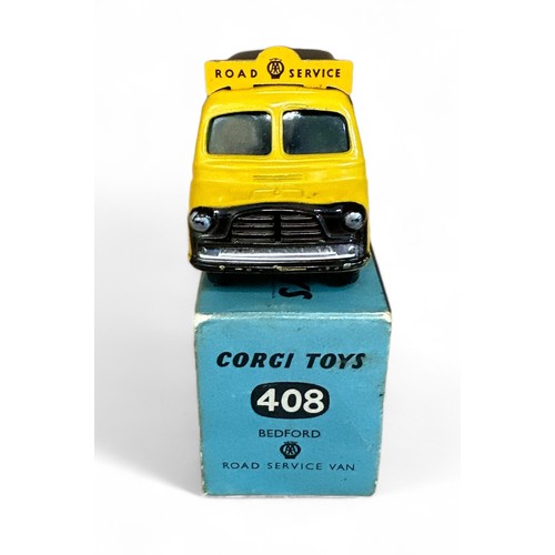 164 - Corgi Bedford AA Road Service No. 408, yellow with black roof, Road Service roofboard, Road Service ... 