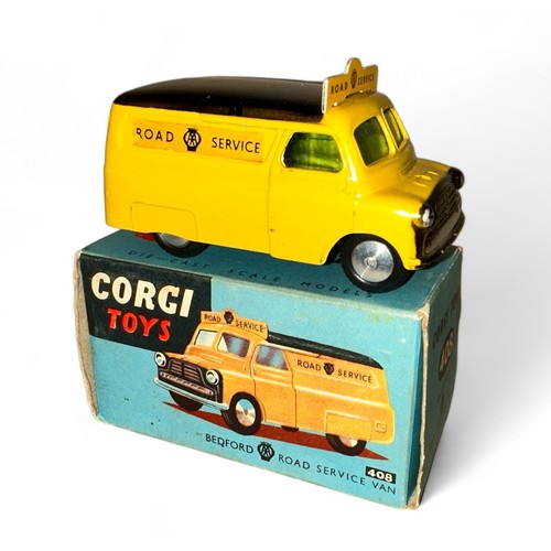 164 - Corgi Bedford AA Road Service No. 408, yellow with black roof, Road Service roofboard, Road Service ... 