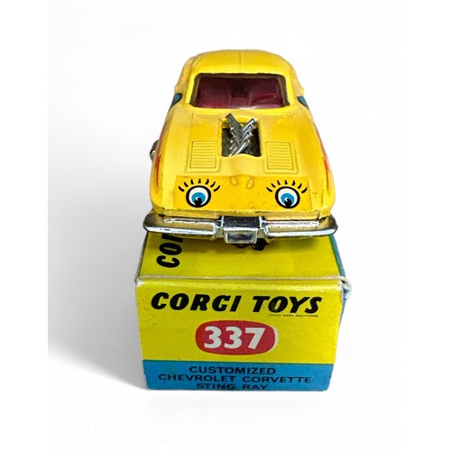 135 - Corgi No. 337 Chevrolet Corvette Customized, yellow, red interior, cast hubs, Go Go Go/race #13/Lazy... 