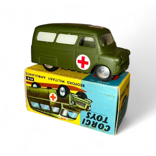 168 - Corgi No. 414 Bedford Utilecon Military Ambulance, army green, Red Cross decals to roof and doors (m... 