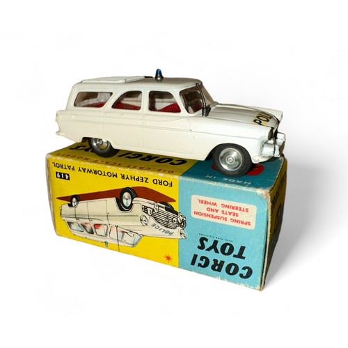 171 - Corgi No. 419Ford Zephyr Police Motorway Patrol Car, white, red interior, grey plastic aerial, Polic... 