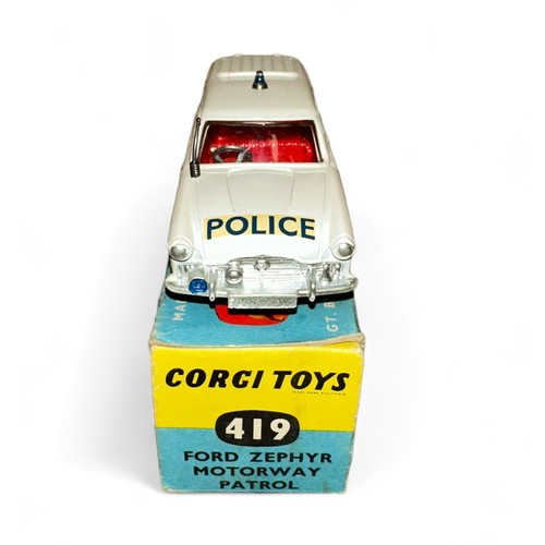 171 - Corgi No. 419Ford Zephyr Police Motorway Patrol Car, white, red interior, grey plastic aerial, Polic... 