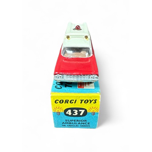 182 - Corgi No. 437 Superior Ambulance Cadillac chassis, with battery operated beacon, folded instructions... 