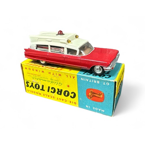 182 - Corgi No. 437 Superior Ambulance Cadillac chassis, with battery operated beacon, folded instructions... 