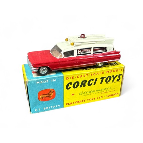 182 - Corgi No. 437 Superior Ambulance Cadillac chassis, with battery operated beacon, folded instructions... 