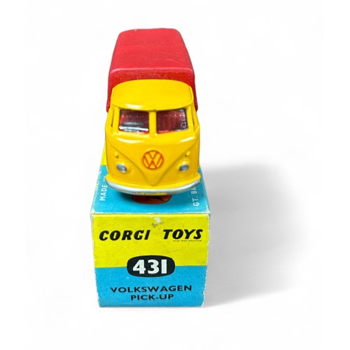 177 - Corgi Volkswagen Pick-up No. 431, yellow, red cab interior, red plastic tilt, spun hubs, generally e... 