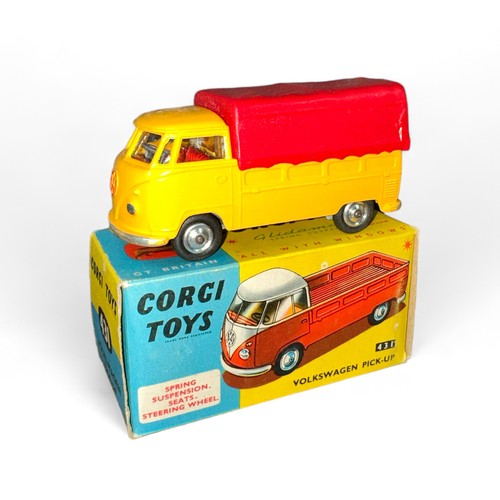 177 - Corgi Volkswagen Pick-up No. 431, yellow, red cab interior, red plastic tilt, spun hubs, generally e... 