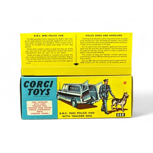 187 - Corgi BMC Mini Police Van No. 448, generally excellent (bent aerial) in excellent on pictorial inner... 