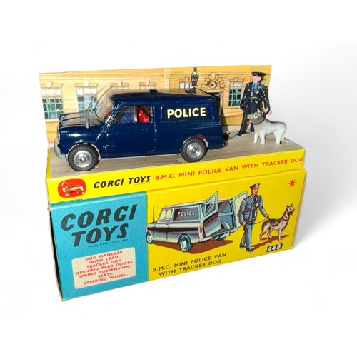 187 - Corgi BMC Mini Police Van No. 448, generally excellent (bent aerial) in excellent on pictorial inner... 