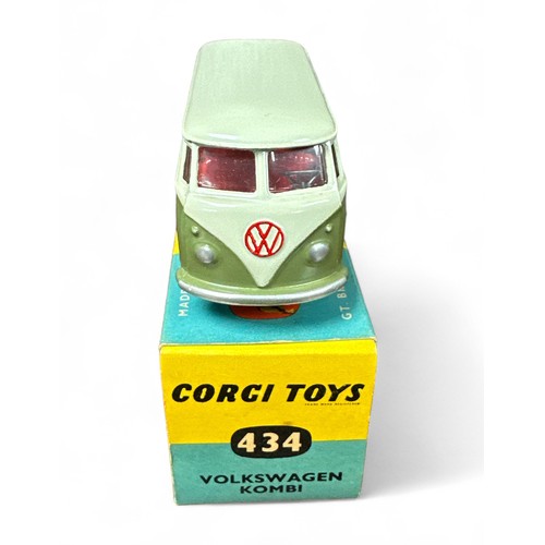 179 - Corgi Volkswagen Kombi No. 434, two-tone green, red interior, spun hubs, generally excellent in exce... 