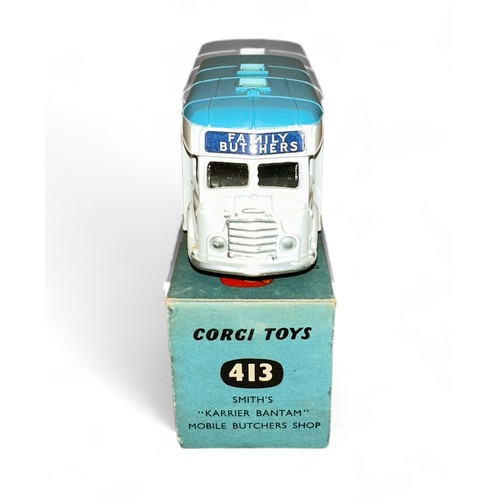 167 - Corgi No. 413 Smith's Karrier Bantam Mobile Butcher's Shop, generally excellent in good plus box (bl... 