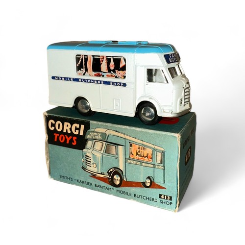 167 - Corgi No. 413 Smith's Karrier Bantam Mobile Butcher's Shop, generally excellent in good plus box (bl... 