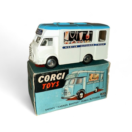 167 - Corgi No. 413 Smith's Karrier Bantam Mobile Butcher's Shop, generally excellent in good plus box (bl... 