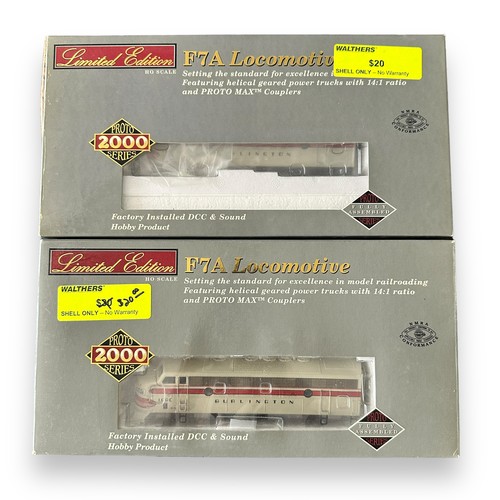 633 - HO Proto 2000 series (Walthers) pair of CB & Q 168-C F7A locomotive with Mars Light No. 920-40609, s... 