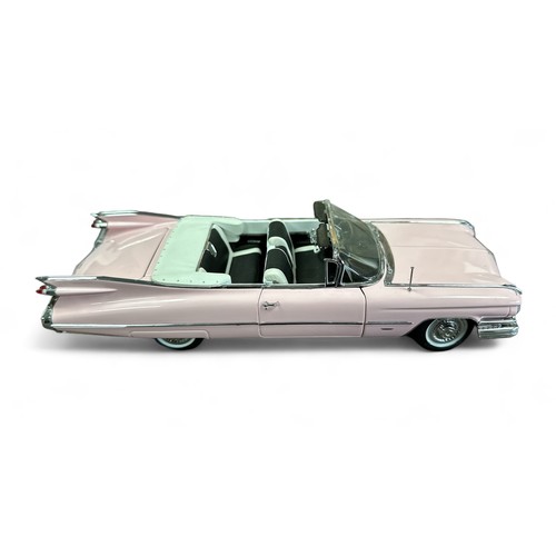 230 - Danbury Mint 1/24th scale 1959 Cadillac Series 62 Pink with off white/black interior and hood down, ... 