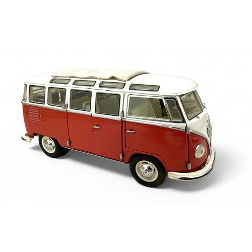 272 - Franklin Mint 1/24th scale 1962 VW Microbus orange red with off white roof No. B11UK01, generally ex... 