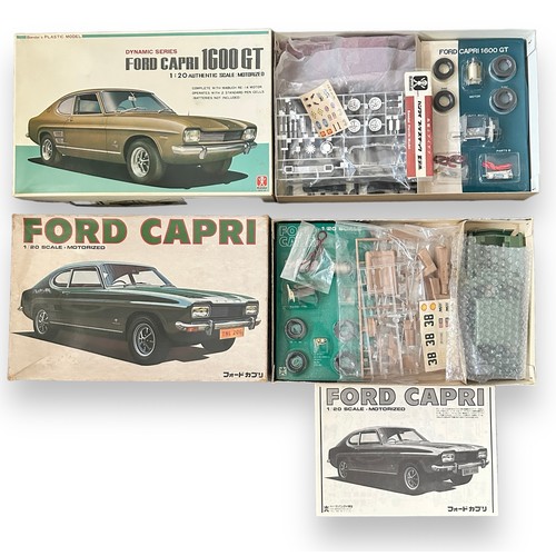 676 - Bandai 1/20th scale Ford Capri 1600 GT No. 8066-1000, pair of unmade plastic motorised kits, general... 