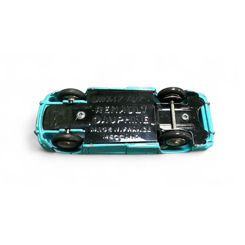 258 - French Dinky Renault Dauphine No. 524, turquoise, silver trim, chrome concave hubs, generally good p... 