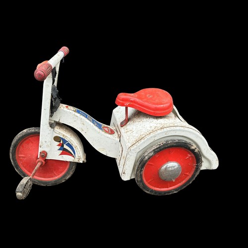 422 - Triang Imp pedal tricycle, red/white, red seat and open  compartment to rear, L70cm, plus Triang woo... 