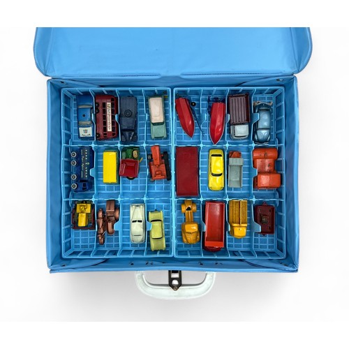 286 - Matchbox carry case (Ford GT40 illustration, darker blue) and inner blue trays (4) including mainly ... 