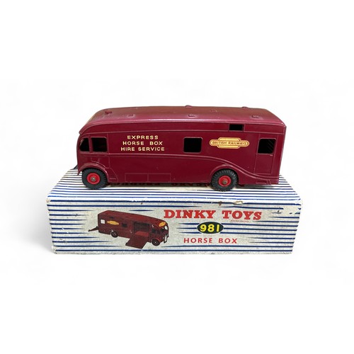 257 - Dinky British Railways Horse Box No. 981, maroon with Express Horse Box Hire Service and British Rai... 