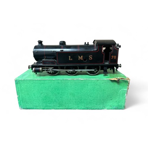 519 - Bassett-Lowke O Gauge clockwork (with key) LMS black 78 0-6-0T locomotive, generally excellent to go... 