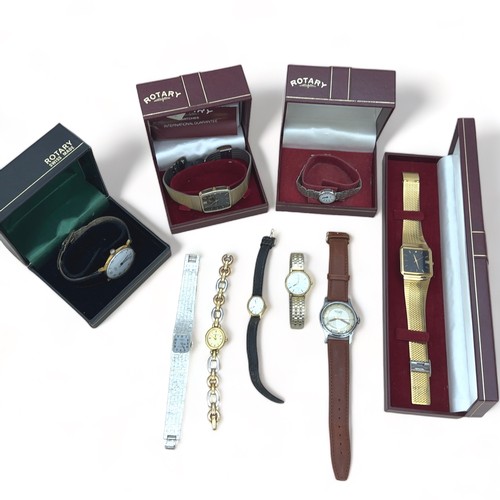 62 - Nine Rotary watches including a boxed silver ladies watch and three other boxed watches.