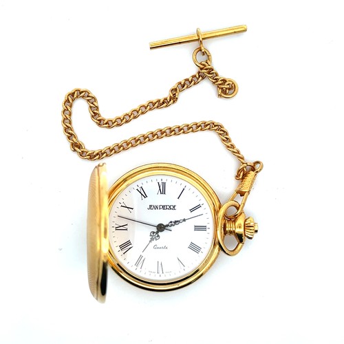 66 - A gold plated Jean Pierre full hunter pocket watch and chain. Boxed.

It is the buyer's responsibili... 