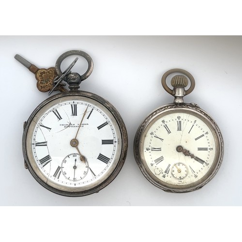 65 - Two silver pocket watches. A Charles Usher open face pocket watch with enamel dial, sub seconds dial... 