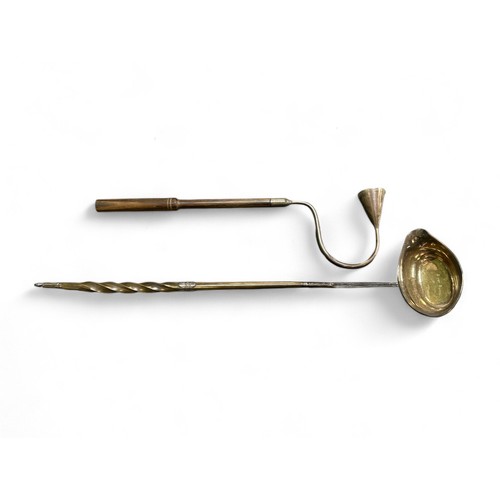 83 - Silver ended toddy and silver candle snuffer by Paul Harrison, London, 1982. (2)