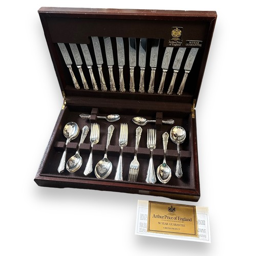 121 - Arthur Price six-person canteen of cutlery housed in mahogany case, complete with Arthur Price 50 Ye... 