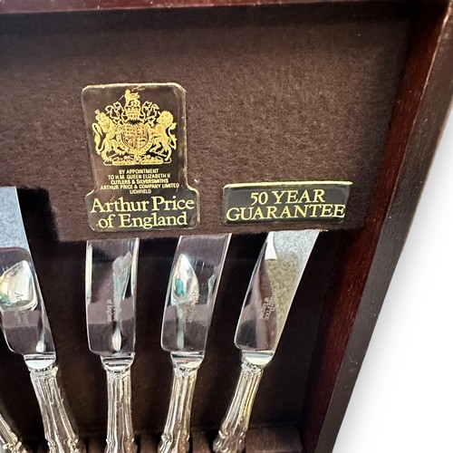 121 - Arthur Price six-person canteen of cutlery housed in mahogany case, complete with Arthur Price 50 Ye... 