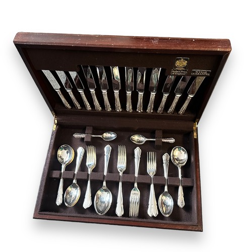 121 - Arthur Price six-person canteen of cutlery housed in mahogany case, complete with Arthur Price 50 Ye... 