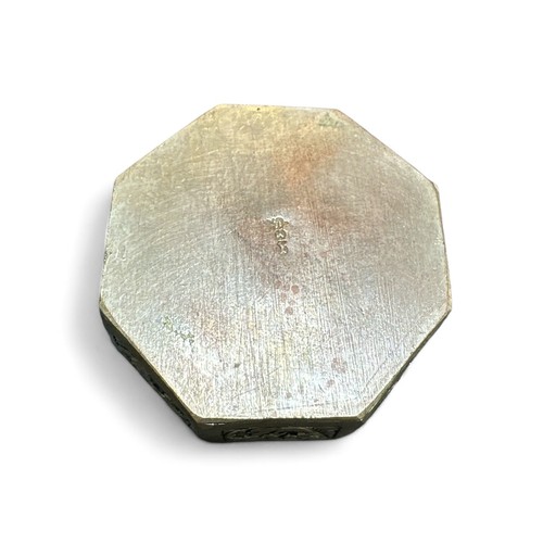 80 - Cambodian white metal (untested) octagonal pill box with temple design to cover. Marked to base. Wei... 