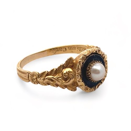 30 - A George IV yellow metal mourning ring. Inscription partially rubbed, reads as 'William Carfr   Feby... 