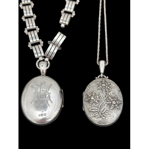 17 - Two Victorian silver lockets. Lockets each approx 4.5cm exc bail. Lockets hallmarked, chains unmarke... 