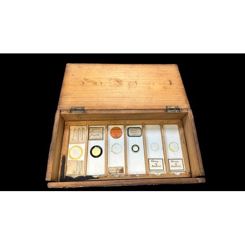 170 - Small Wooden Box of Vintage Microscopic Slides, 22 slides in total showing samples of Fungi, Animals... 