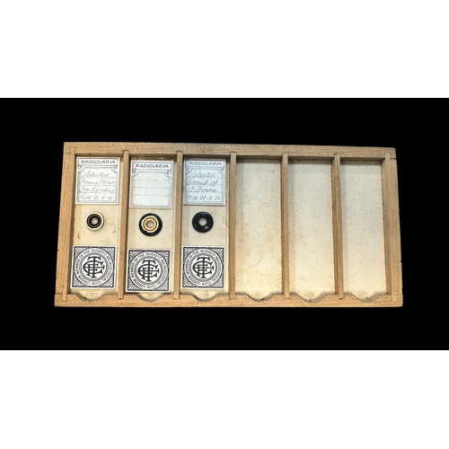 172 - Small Wooden Box of Vintage Microscopic Slides. Box contains 6 trays of 6 slides only 15 have prepar... 