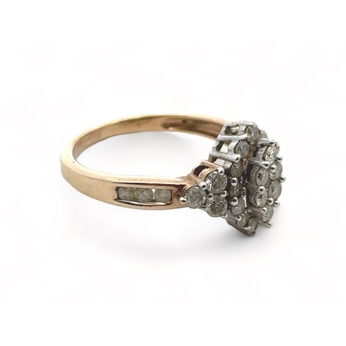 35 - A 9ct yellow gold and diamond ring, pavé set in a marquise shaped setting, size P. Weight 3.49g.