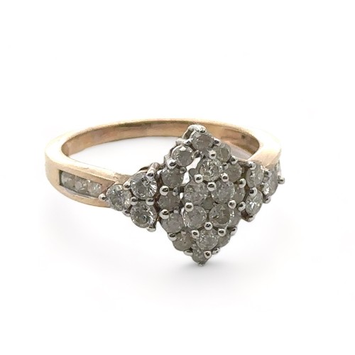 35 - A 9ct yellow gold and diamond ring, pavé set in a marquise shaped setting, size P. Weight 3.49g.