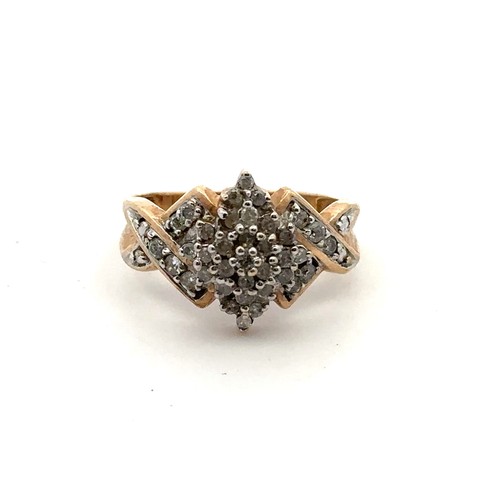 50 - A 9ct gold and diamond cluster ring. Size P. London import hallmark, sponsor TGCC.